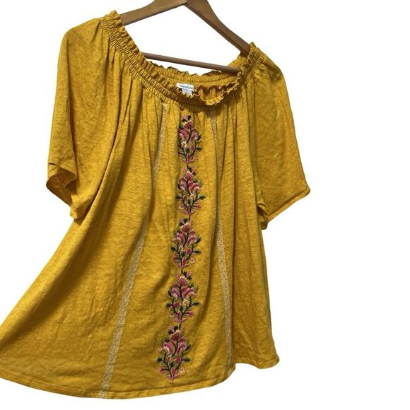 Sundance Linen Embroidered Dancing Garden Top Size S Yellow Off the Shoulder - Picture 1 of 6